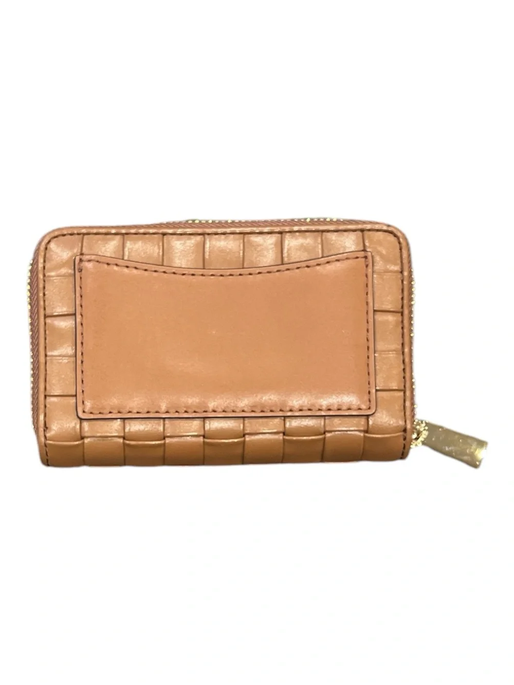 Michael Kors Woven Leather Zip Around Card Wallet Brown Gold